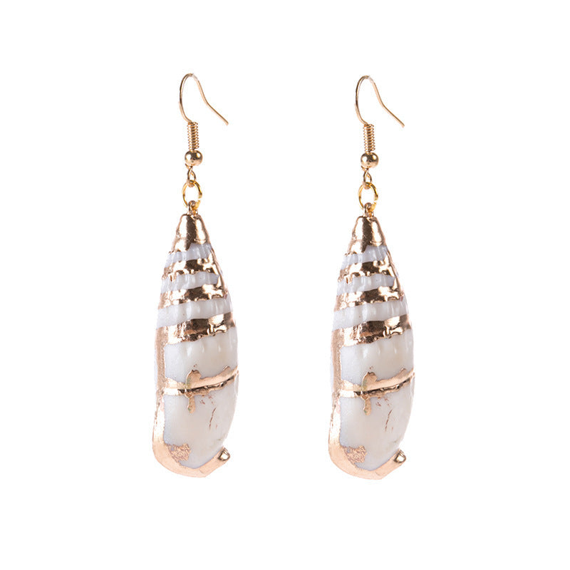 Wholesale Gold-rimmed Ocean Style Conch Seashell Earrings